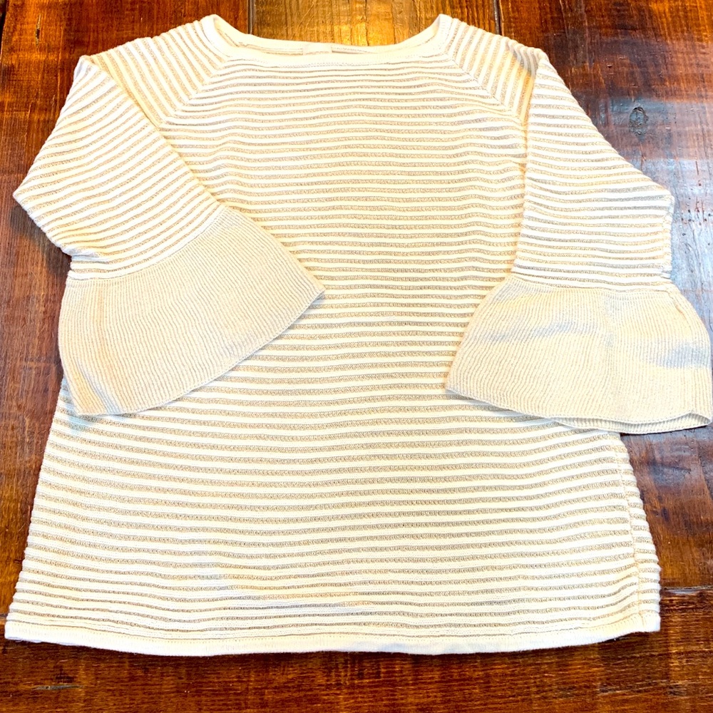 Chico’s Sweater with “belled” sleeves, gold & cream, size 3